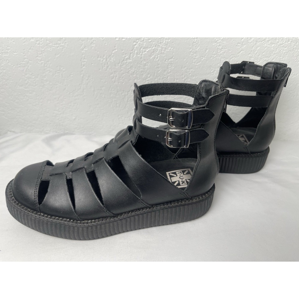 TUK Creeper Sandals Black Leather Gladiator Platform Goth Punk Womens 10 EU 41